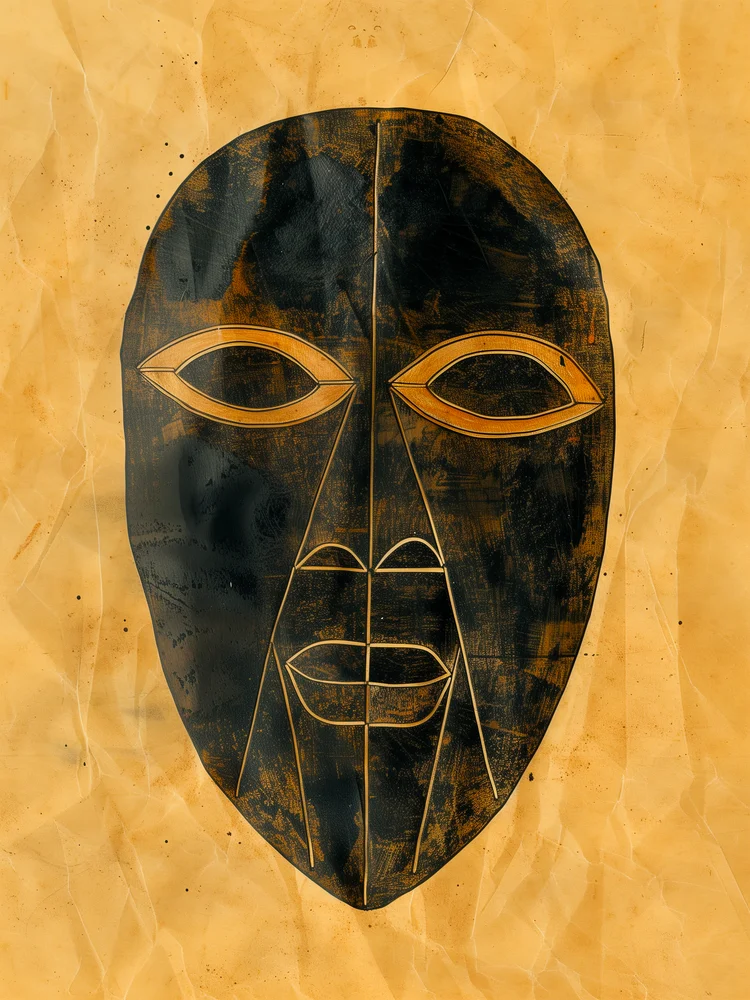 Tablou canvas: Masca Africană în Tenta Neagră și Aurie - Thumbnail 2