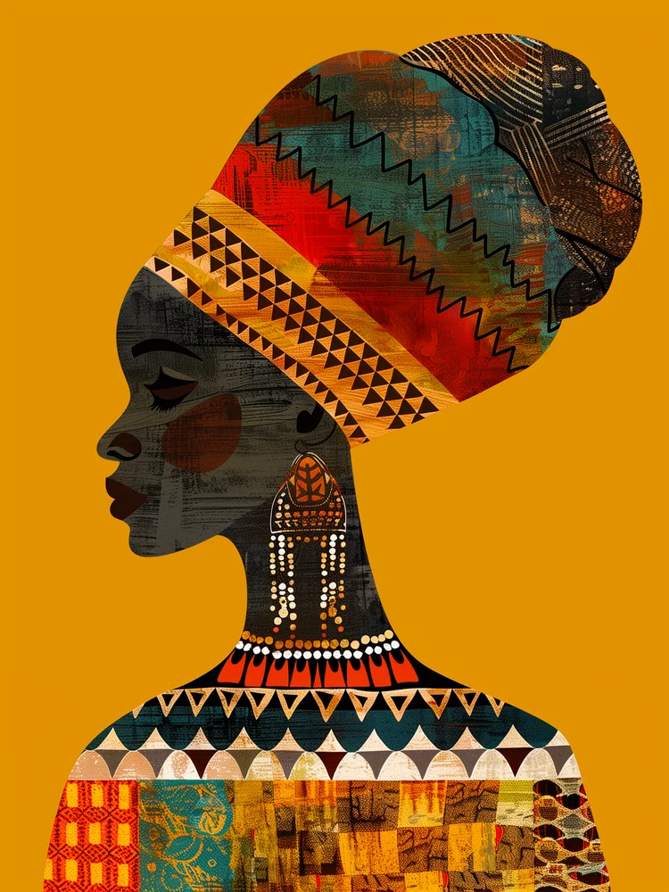 Tablou canvas: Siluetă Africană cu Model Geometric - Thumbnail 2