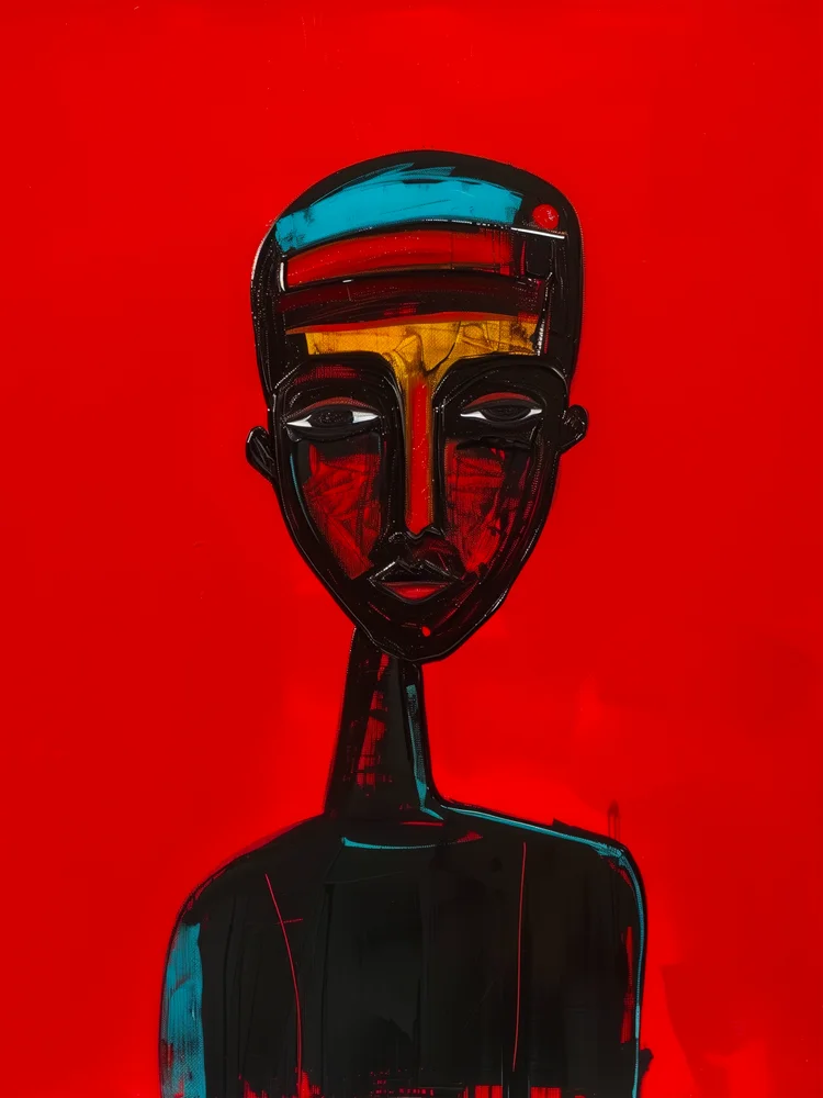 Tablou canvas: Portret African în Roșu Intens - Thumbnail 2