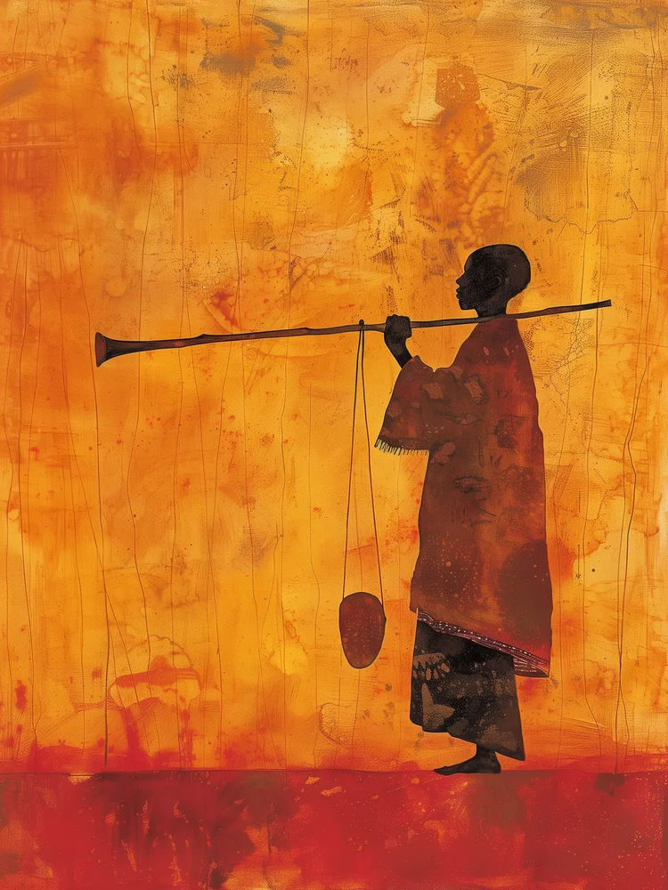 Tablou canvas: Siluetă Africana cu Instrument Muzical - Thumbnail 2