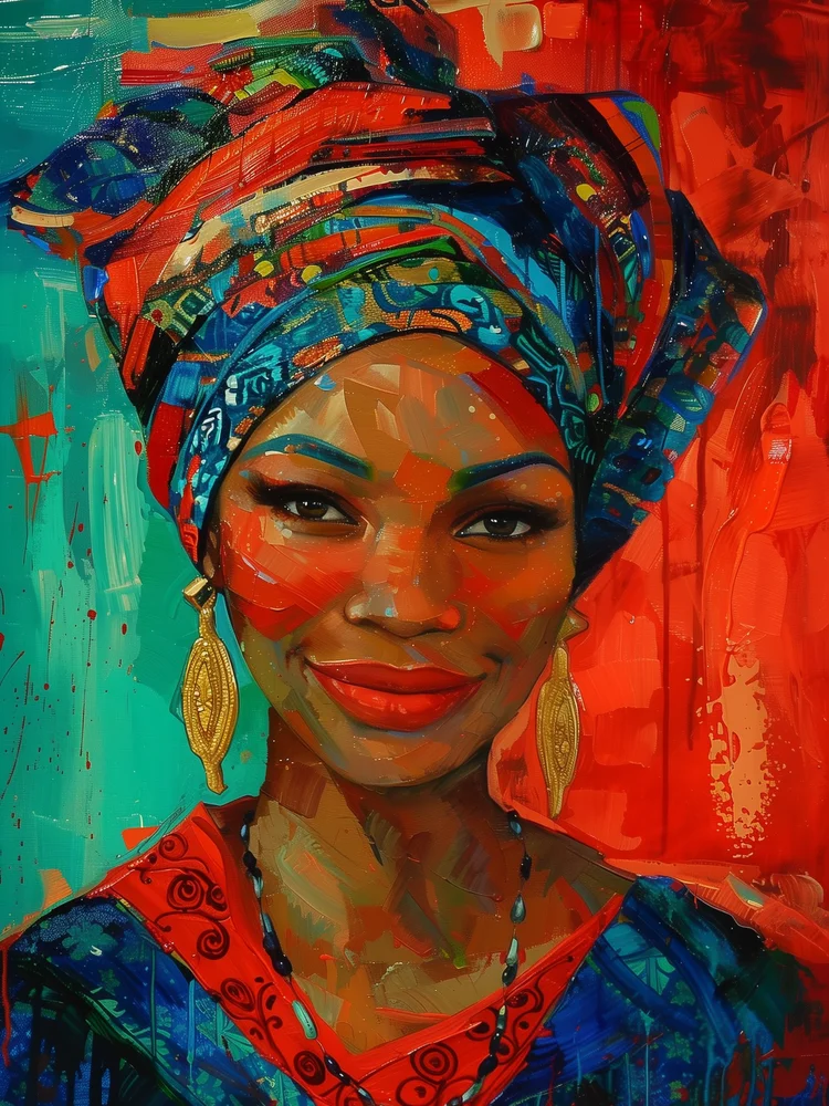 Tablou canvas: Portret de Femeie Africană în Culori Vii - Thumbnail 2