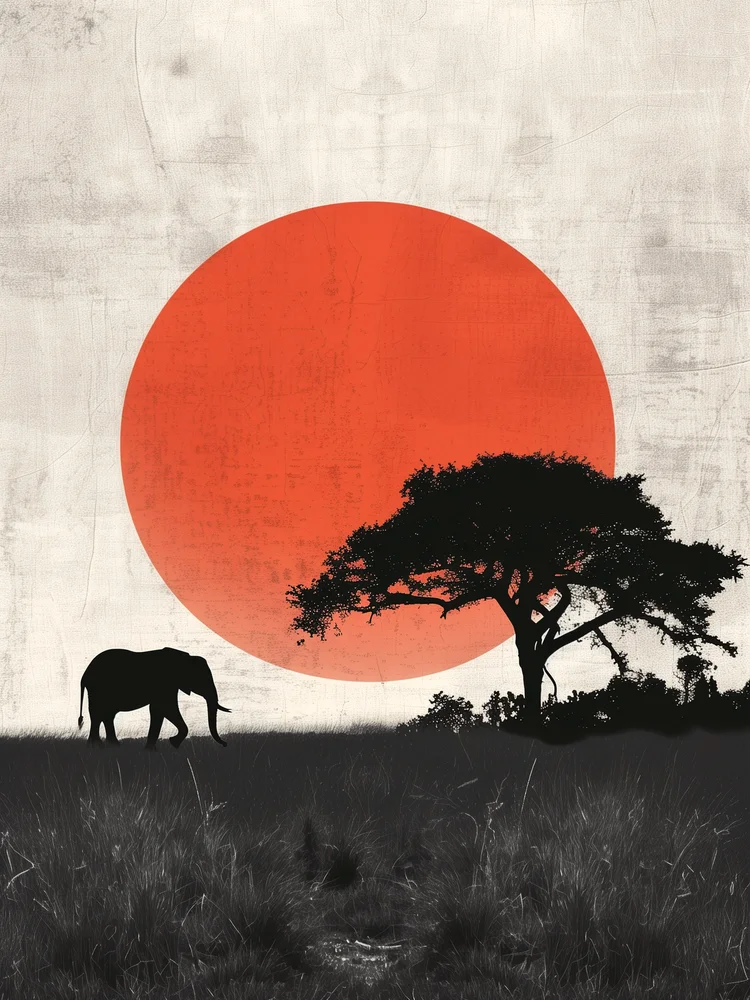 Tablou canvas: Elefant în Apus African Minimalist - Thumbnail 2