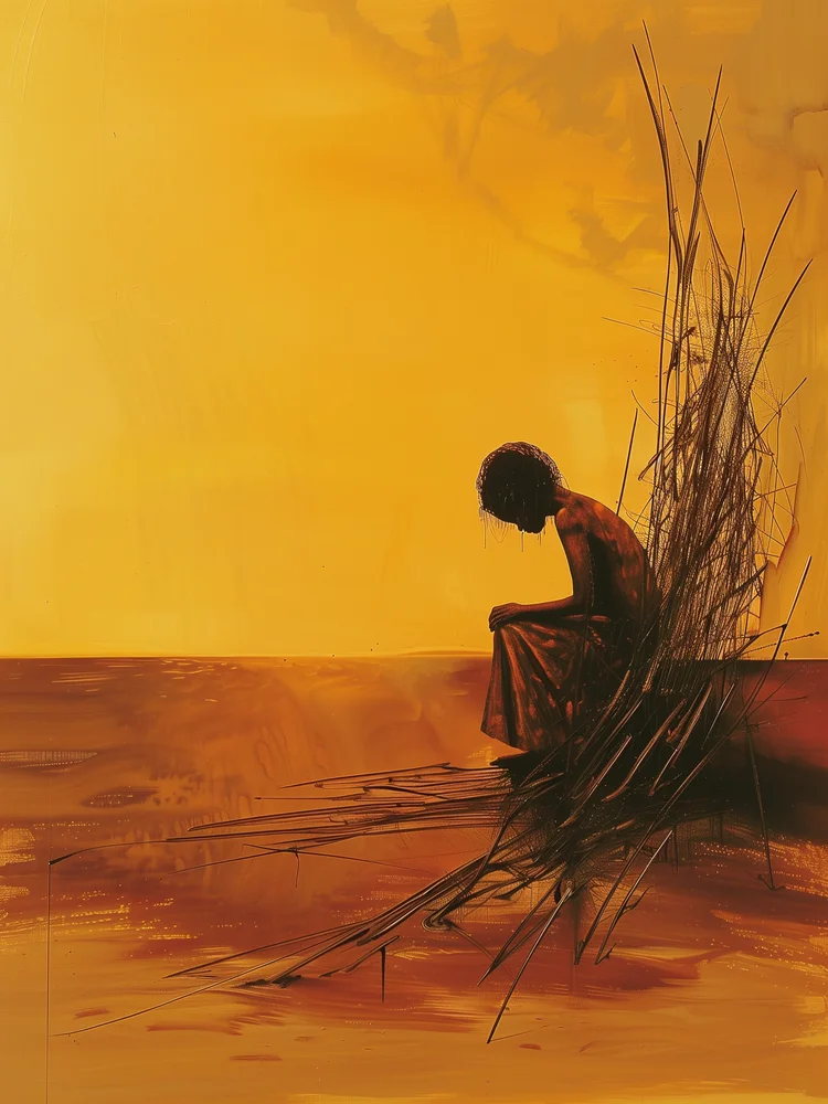 Tablou canvas: Siluetă Meditativă pe Fundal Galben - Thumbnail 2