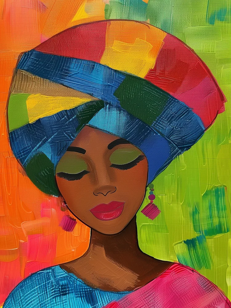 Tablou canvas: Portret Femeie cu Turban Multicolor (2) - Thumbnail 2