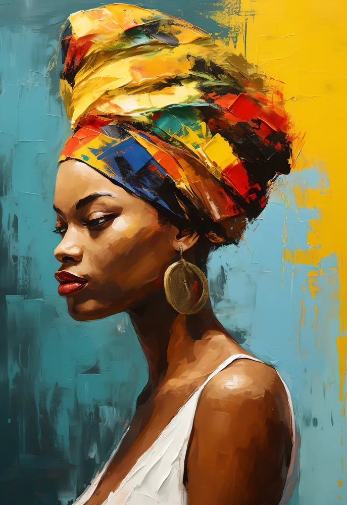 Tablou canvas: Portret de Femeie cu Turban Multicolor (2) - Thumbnail 2