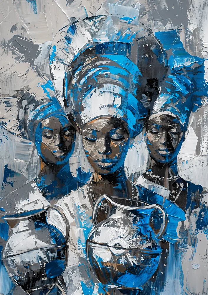 Tablou canvas: Portret African în Tonuri de Albastru și Gri - Thumbnail 2