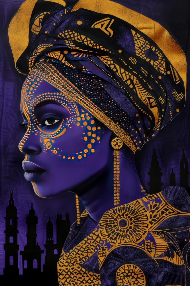 Tablou canvas: Portret Feminin în Culori Africane Vibrante - Thumbnail 2