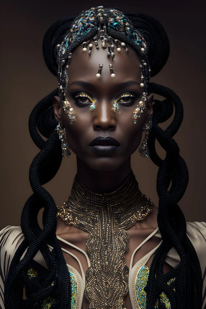 Tablou canvas: Portret Regal cu Elemente Africane - Thumbnail 2