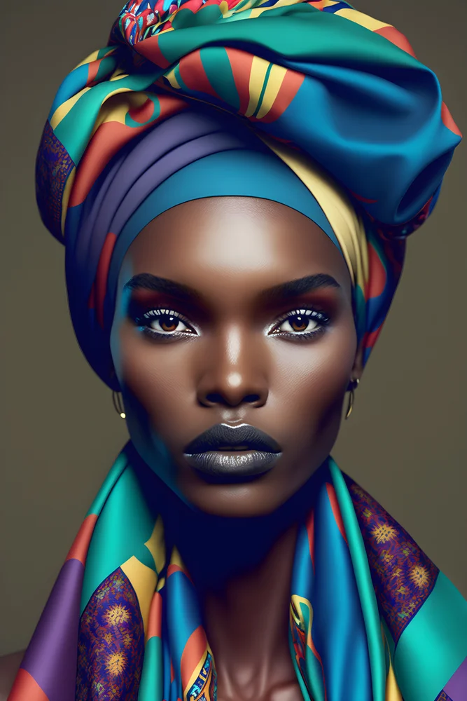 Tablou canvas: Portret cu Turban în Culori Vibrante - Thumbnail 2