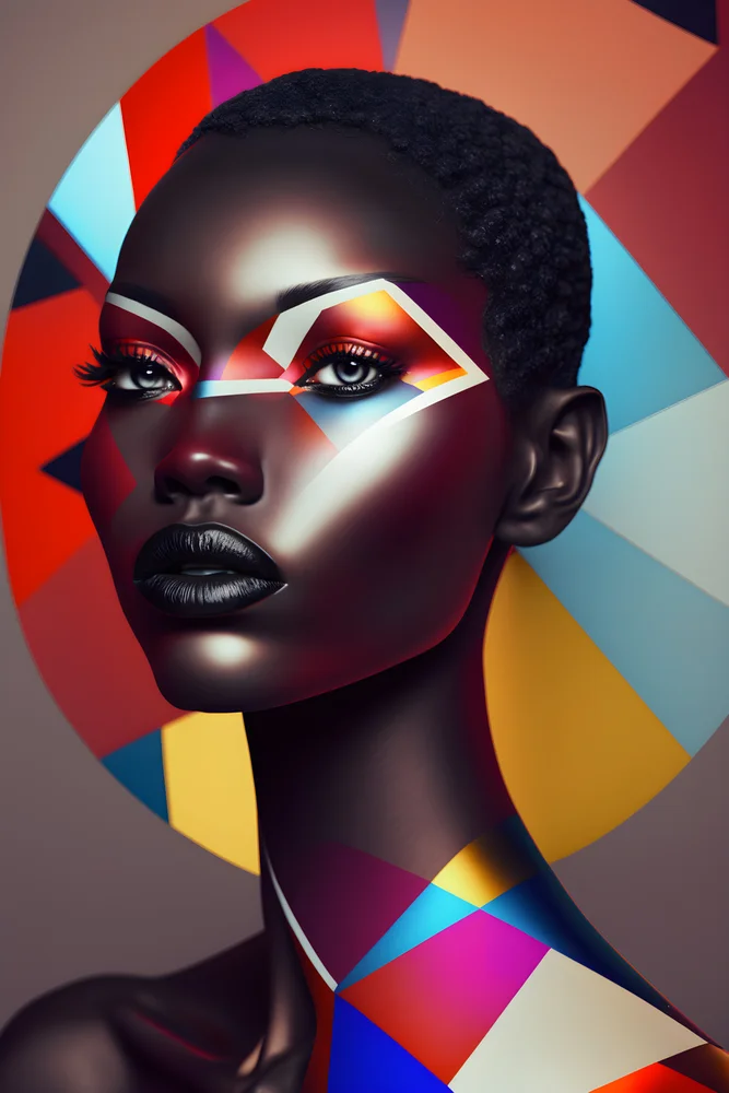 Tablou canvas: Portret în Stil African cu Elemente Abstracte - Thumbnail 2