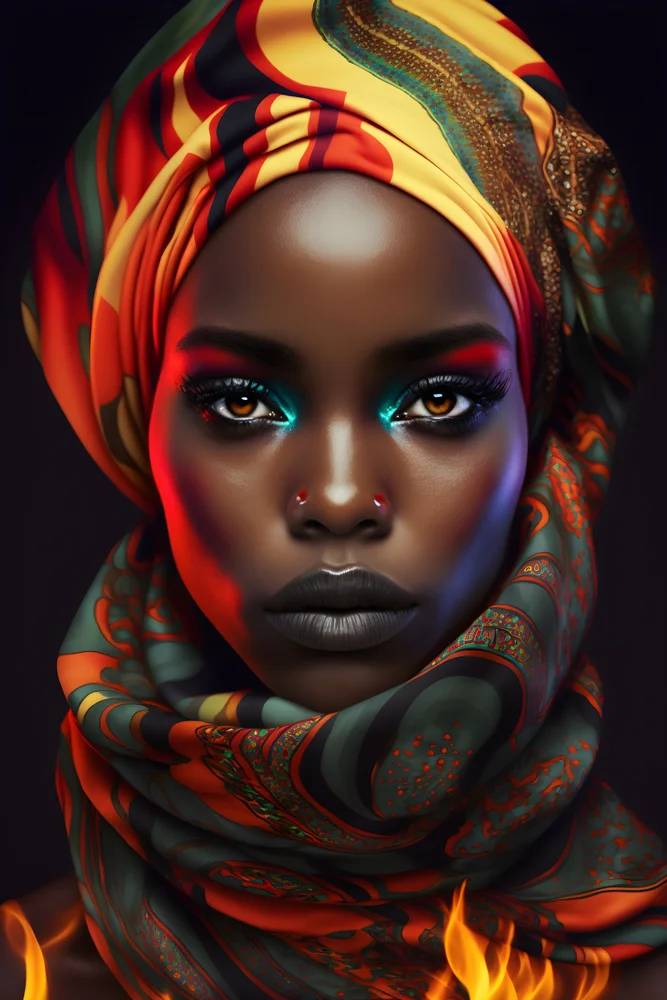 Tablou canvas: Portret African cu Turban Colorat - Thumbnail 2