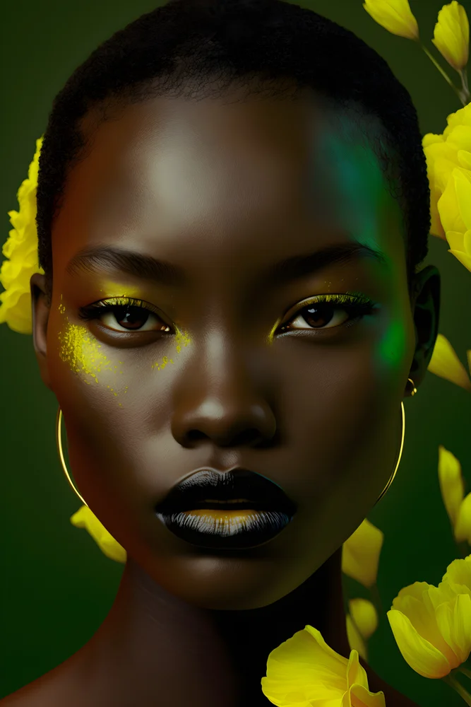 Tablou canvas: Portret cu Accente Florale și Culori Vibrante - Thumbnail 2