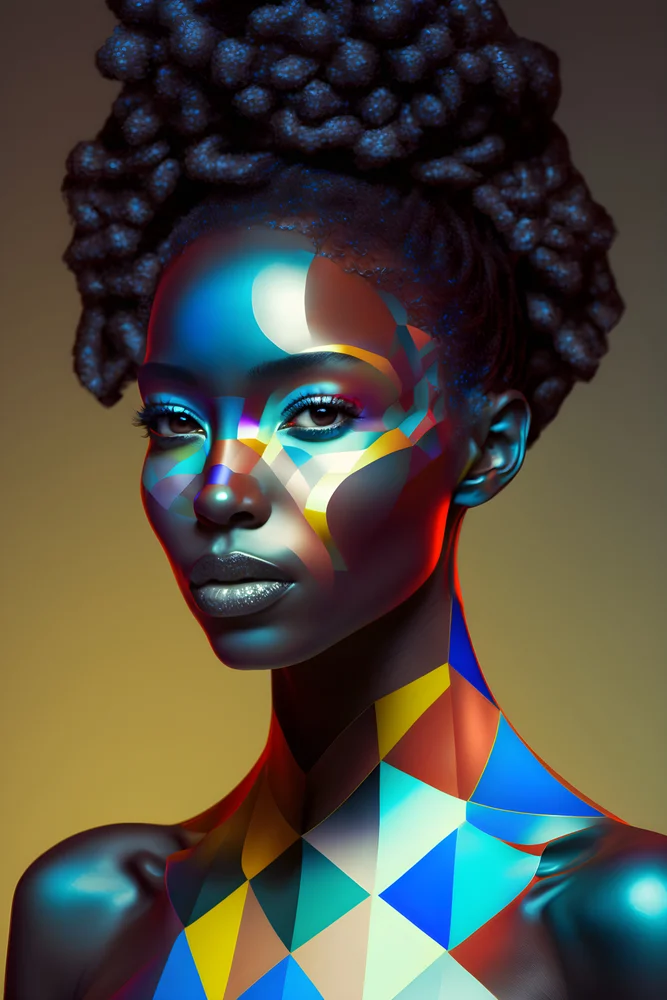 Tablou canvas: Portret Abstract cu Accente Africane - Thumbnail 2