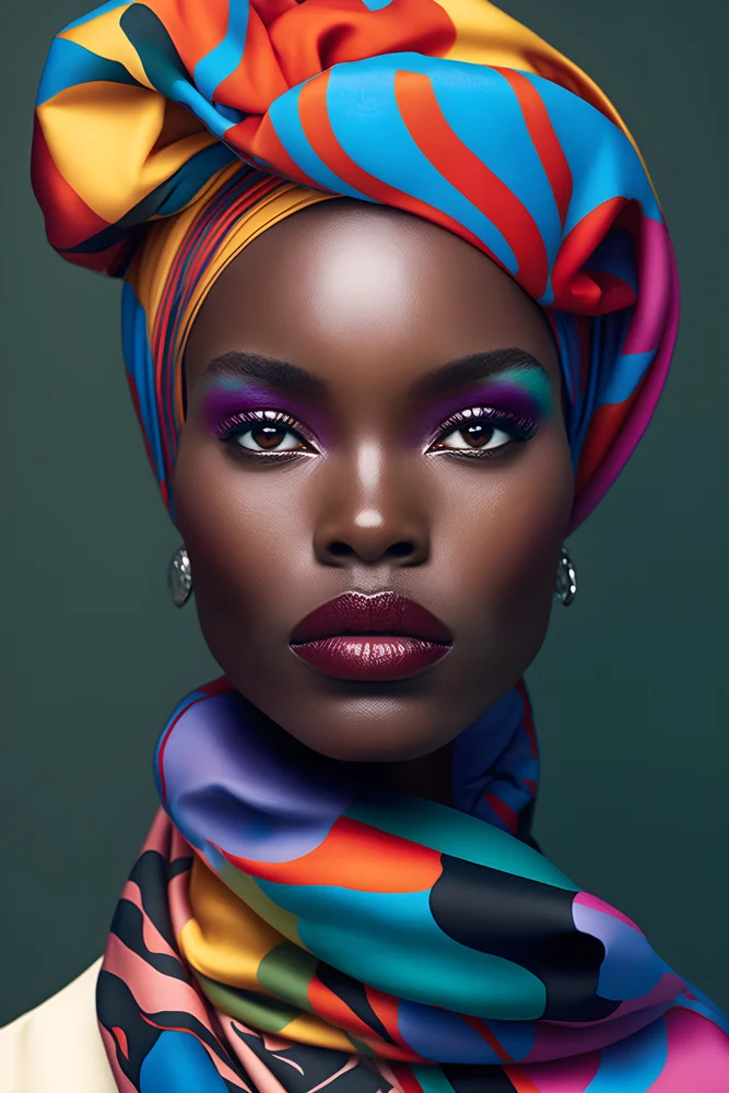 Tablou canvas: Portret Vibrant cu Turban Multicolor 2 - Thumbnail 2