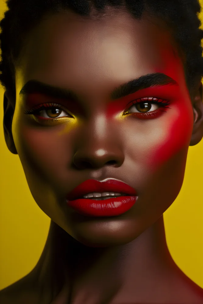 Tablou canvas: Portret Vibrant cu Accente Roșii și Galbene - Thumbnail 2