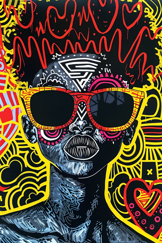 Tablou canvas: Portret Vibrant cu Motive Africane - Thumbnail 2