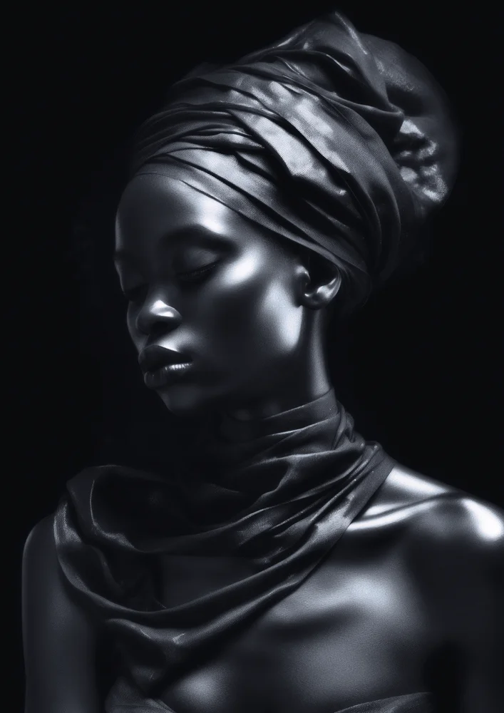 Tablou canvas: Portret Eleganță în Tonuri de Negru - Thumbnail 2