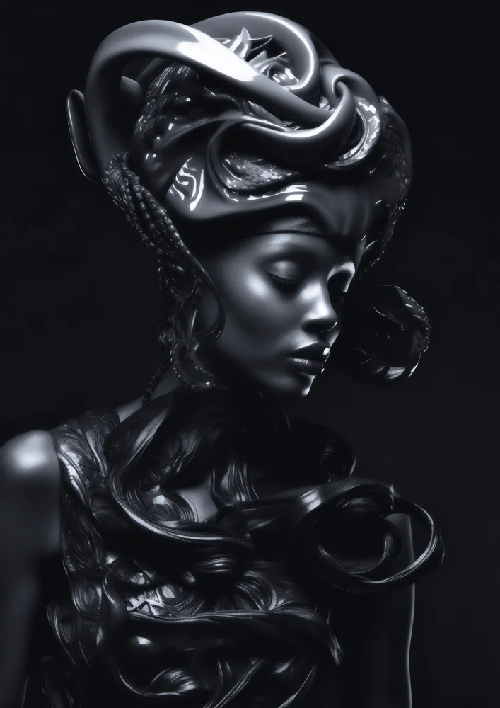 Tablou canvas: Portret Futurist în Tonuri de Negru - Thumbnail 2