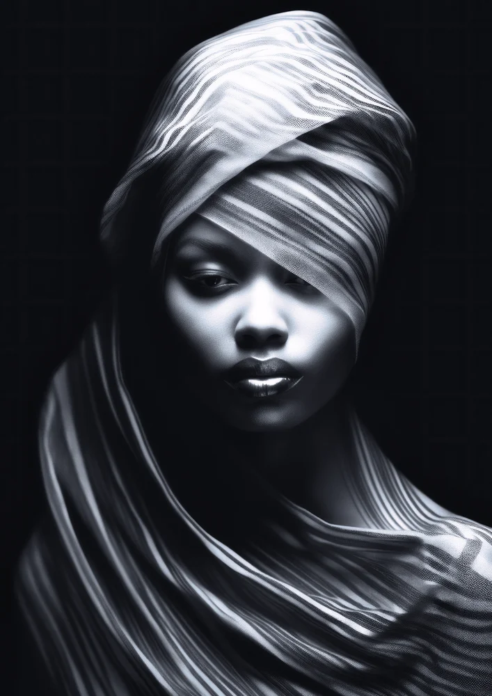 Tablou canvas: Portret Misterios în Nuanțe Monocrome - Thumbnail 2