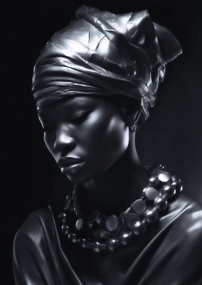 Tablou canvas: Portret Elegant în Tonuri Metalice - Thumbnail 2