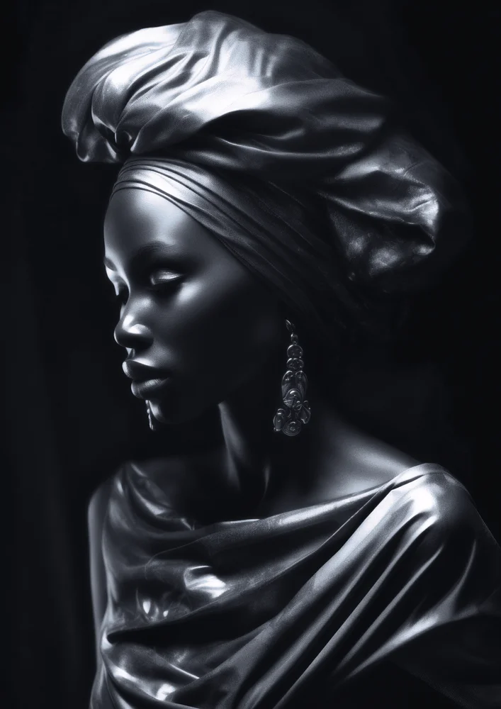 Tablou canvas: Portret Elegant în Tonuri de Negru - Thumbnail 2