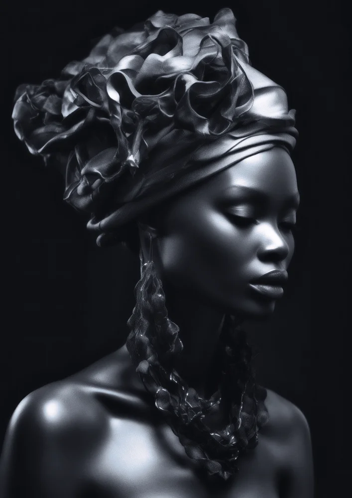 Tablou canvas: Portret Elegant cu Turban Negru - Thumbnail 2