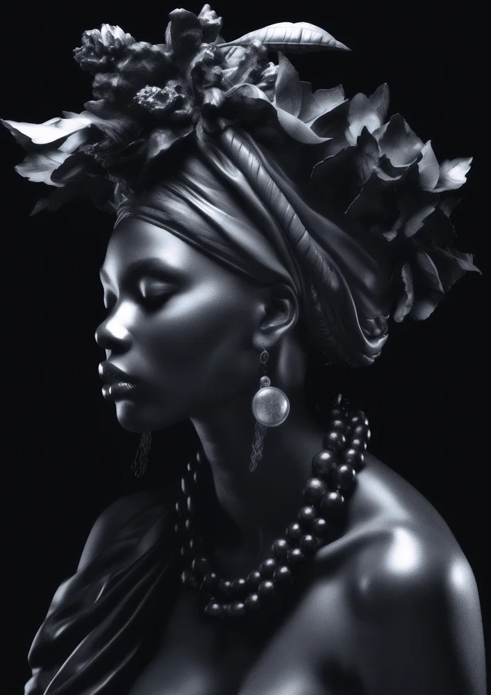 Tablou canvas: Portret Black Madonna în Tonuri de Gri - Thumbnail 2