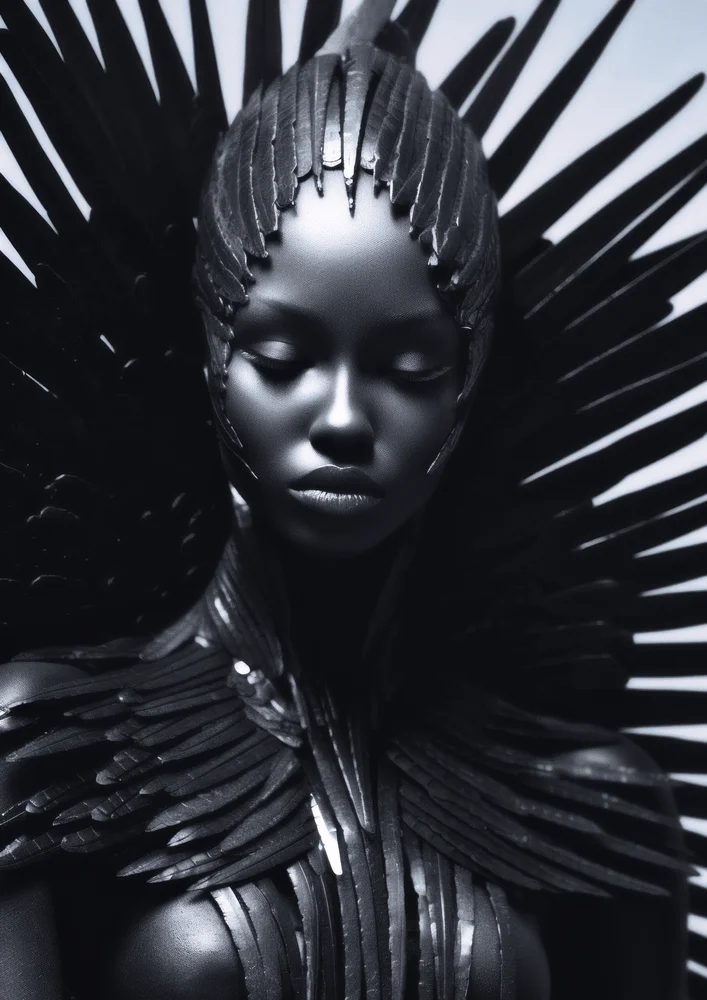 Tablou canvas: Portret Futurist Black Madonna în Tonuri Întunecate - Thumbnail 2