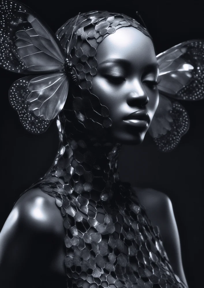 Tablou canvas: Portret Futurist cu Elemente de Fluture - Thumbnail 2