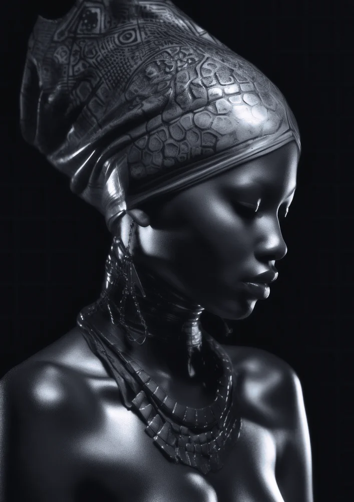 Tablou canvas: Portret Black Madonna în Tonuri de Gri (2) - Thumbnail 2