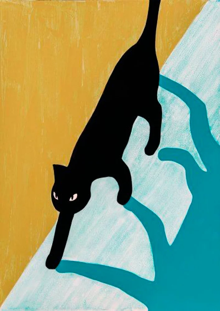 Tablou canvas: Siluetă Pisică Neagră pe Fundal Contrastant - Thumbnail 2