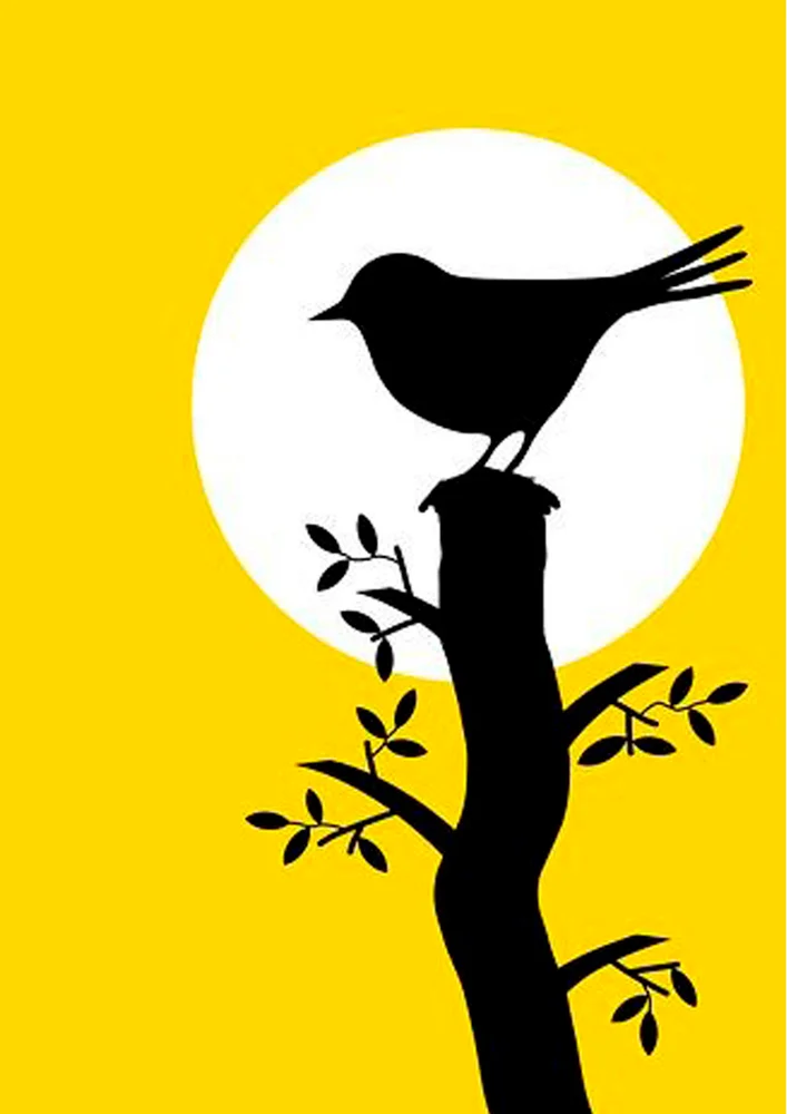 Tablou canvas: Pasăre Siluetată pe Fundal Galben - Thumbnail 2