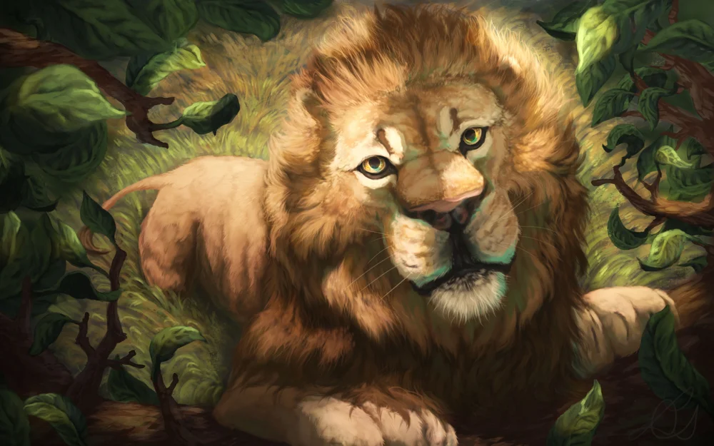 Tablou canvas: Leu Înconjurat de Natură Sălbatică - Thumbnail 2