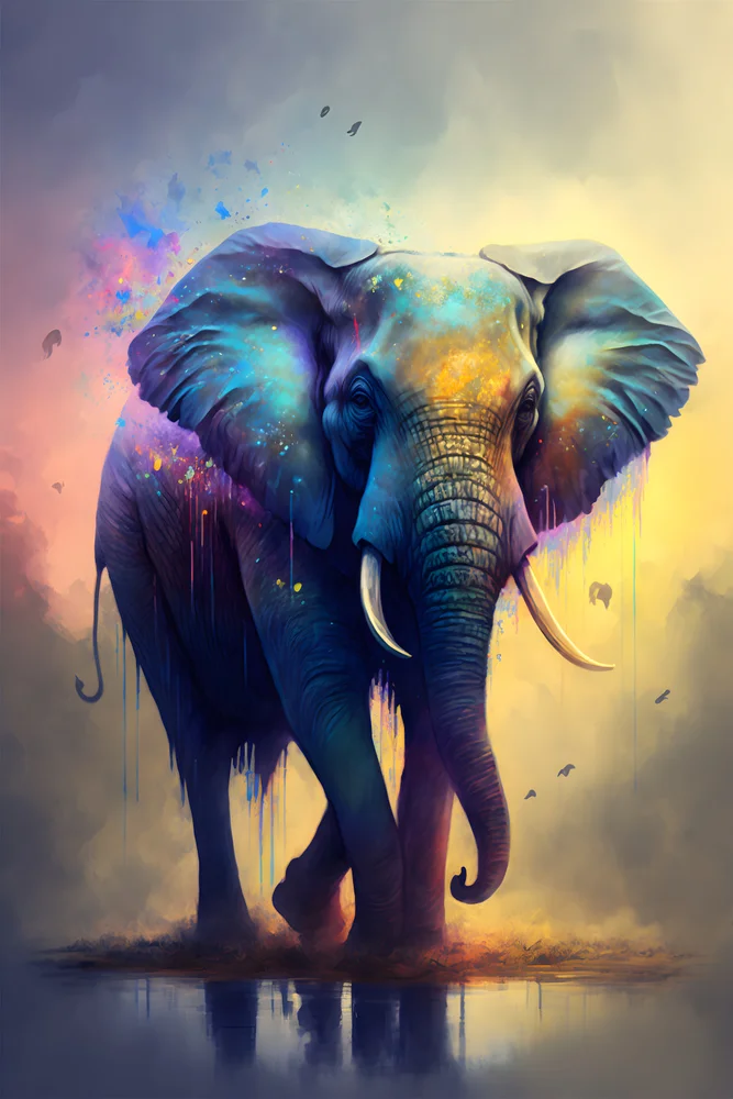 Tablou canvas: Elefant Multicolor în Stil Abstract - Thumbnail 2