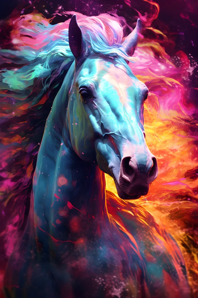 Tablou canvas: Cal în Culori Vii cu Fundal de Flăcări - Thumbnail 2