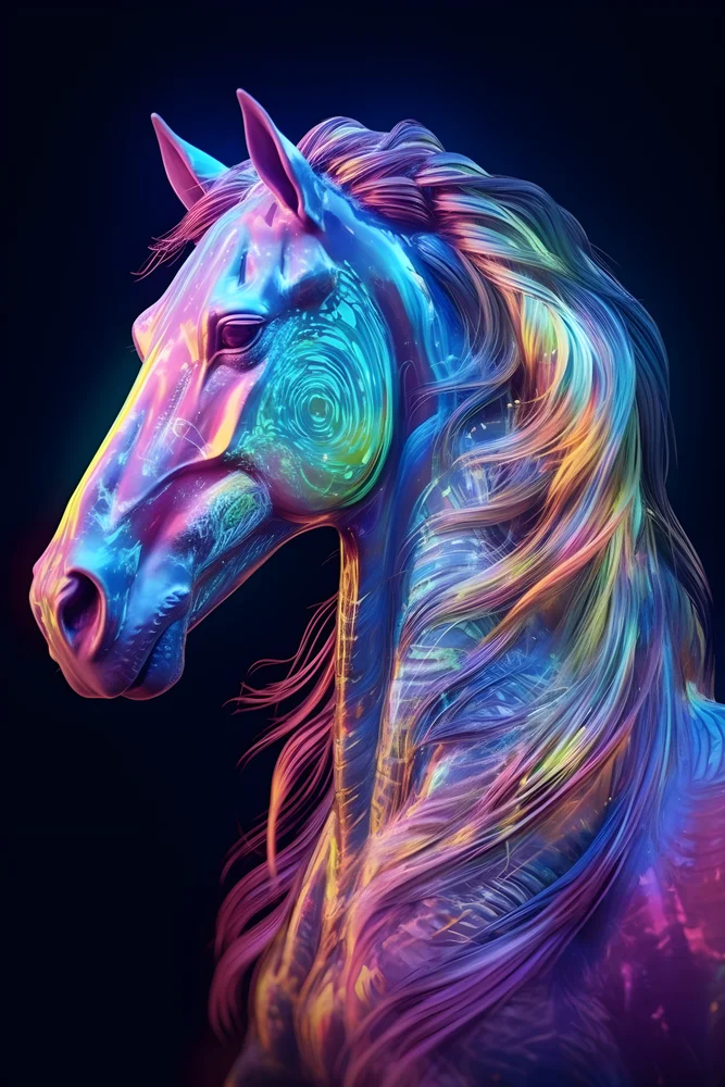 Tablou canvas: Portret Cal în Culori Neon - Thumbnail 2