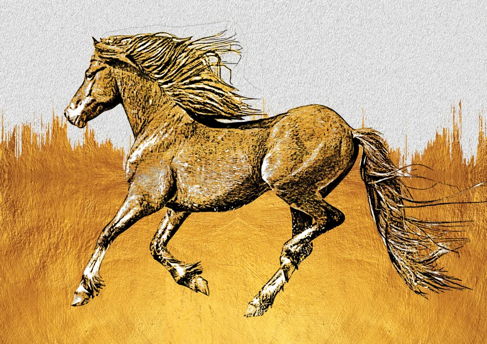 Tablou canvas: Cal În Galop pe Fundal Auriu - Thumbnail 2