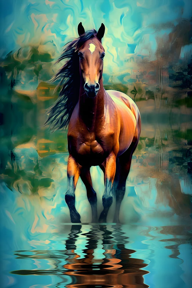 Tablou canvas: Cal în Apă cu Fundal Albastru - Thumbnail 2