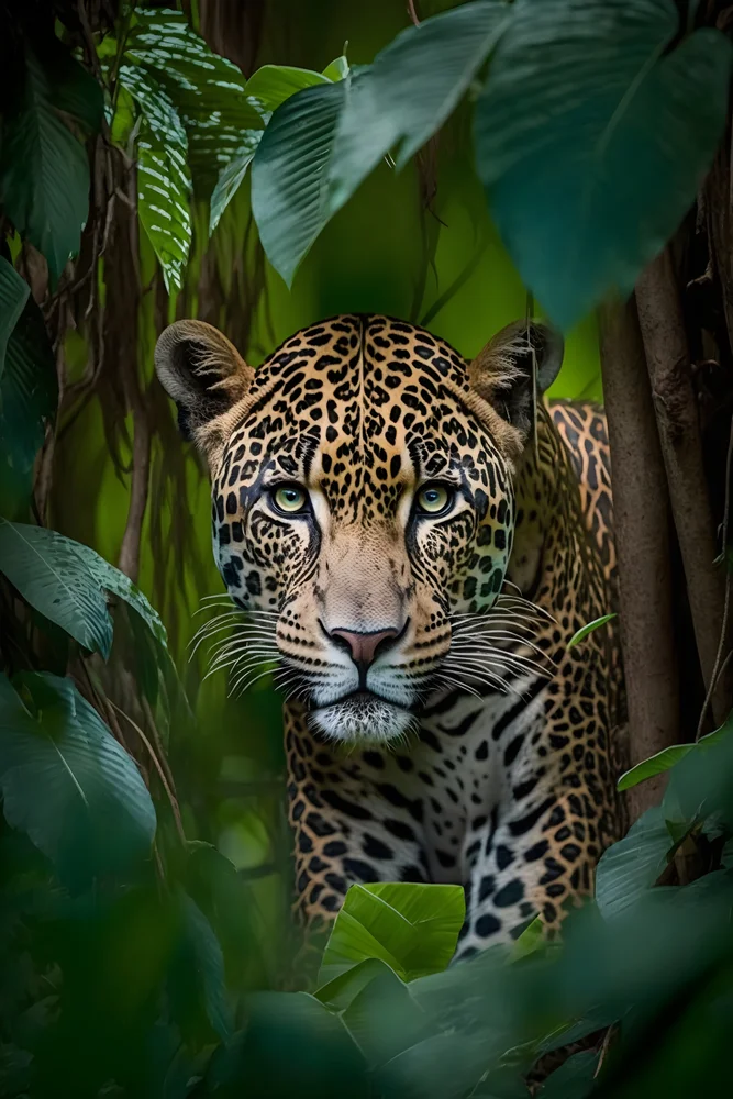 Tablou canvas: Portret de Jaguar în Junglă Lush - Thumbnail 2