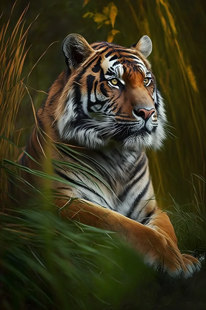 Tablou canvas: Portret Realist de Tigru în Vegetație - Thumbnail 2