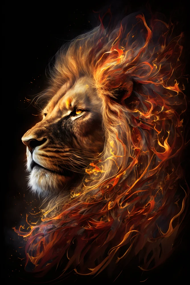 Tablou canvas: Portret de Leu în Flăcări Vii - Thumbnail 2