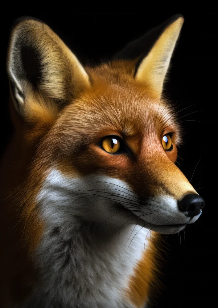 Tablou canvas: Portret Realist de Vulpe pe Fundal Negru (2) - Thumbnail 2