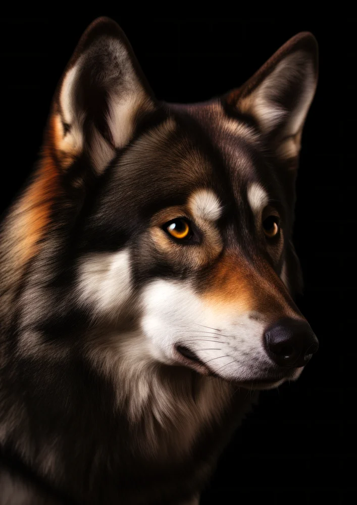 Tablou canvas: Portret Realist Lup pe Fundal Negru - Thumbnail 2