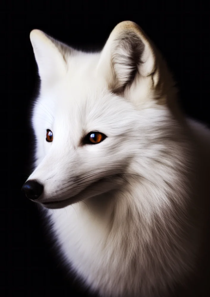 Tablou canvas: Portret Vulpe Albă pe Fundal Negru - Thumbnail 2