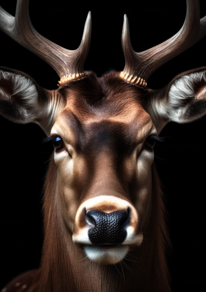 Tablou canvas: Portret Realist de Cerb pe Fundal Negru - Thumbnail 2