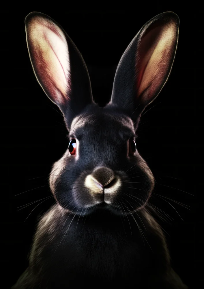 Tablou canvas: Portret Iepure Realist pe Fundal Negru - Thumbnail 2