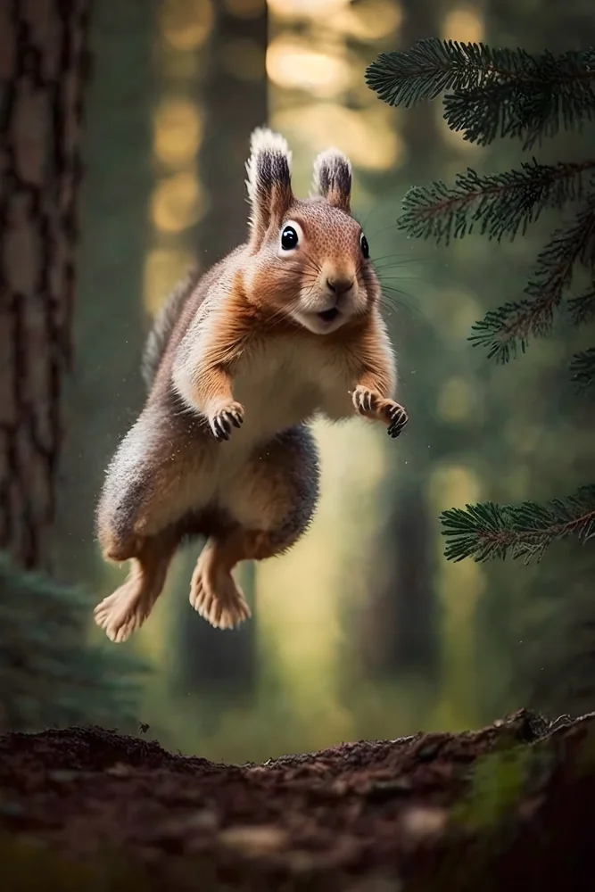 Tablou canvas: Veveriță în Salt în Pădure - Thumbnail 2