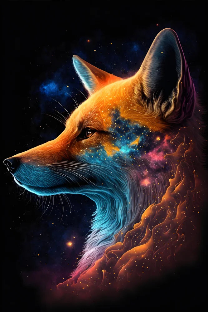 Tablou canvas: Portret Cosmic de Vulpe în Culori Vibrante - Thumbnail 2