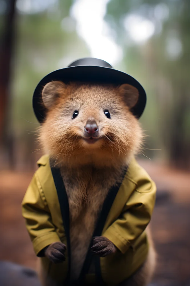 Tablou canvas: Quokka Amuzant cu Pălărie și Jachetă - Thumbnail 2