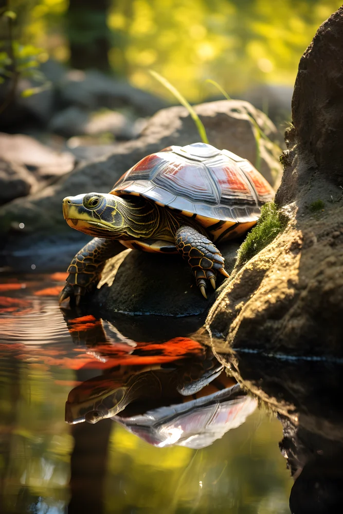 Tablou canvas: Broască Țestoasă pe Malul Pârâului - Thumbnail 2